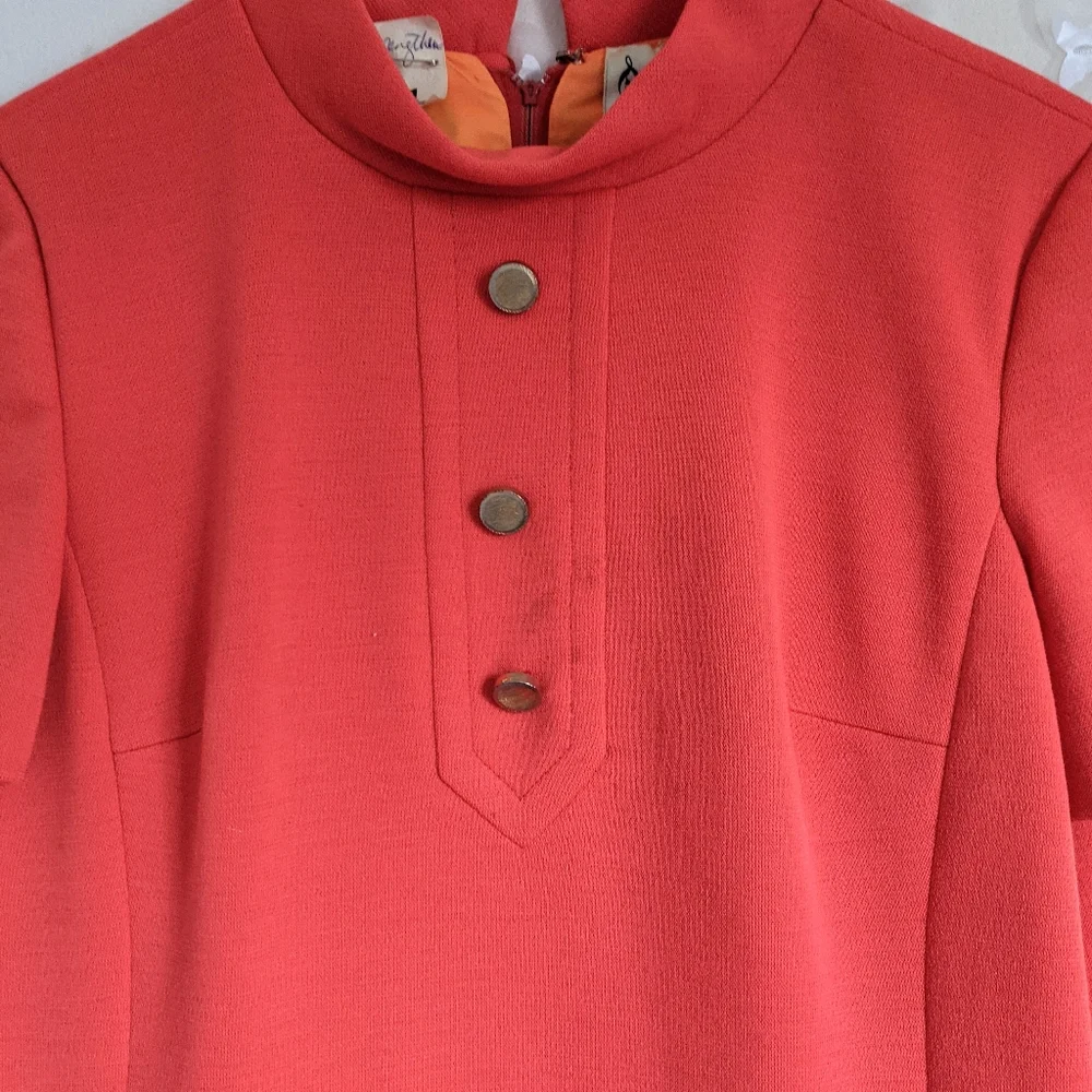 Vintage 1960s Lilli Ann Coral Mod Shift Dress S - Picture 2 of 7
